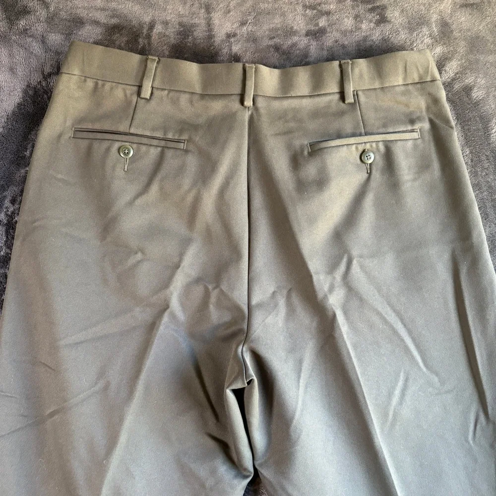 Savane Mens Pleated Dress Pants 36x32‎ Olive Green Cuffed Polyester Trousers